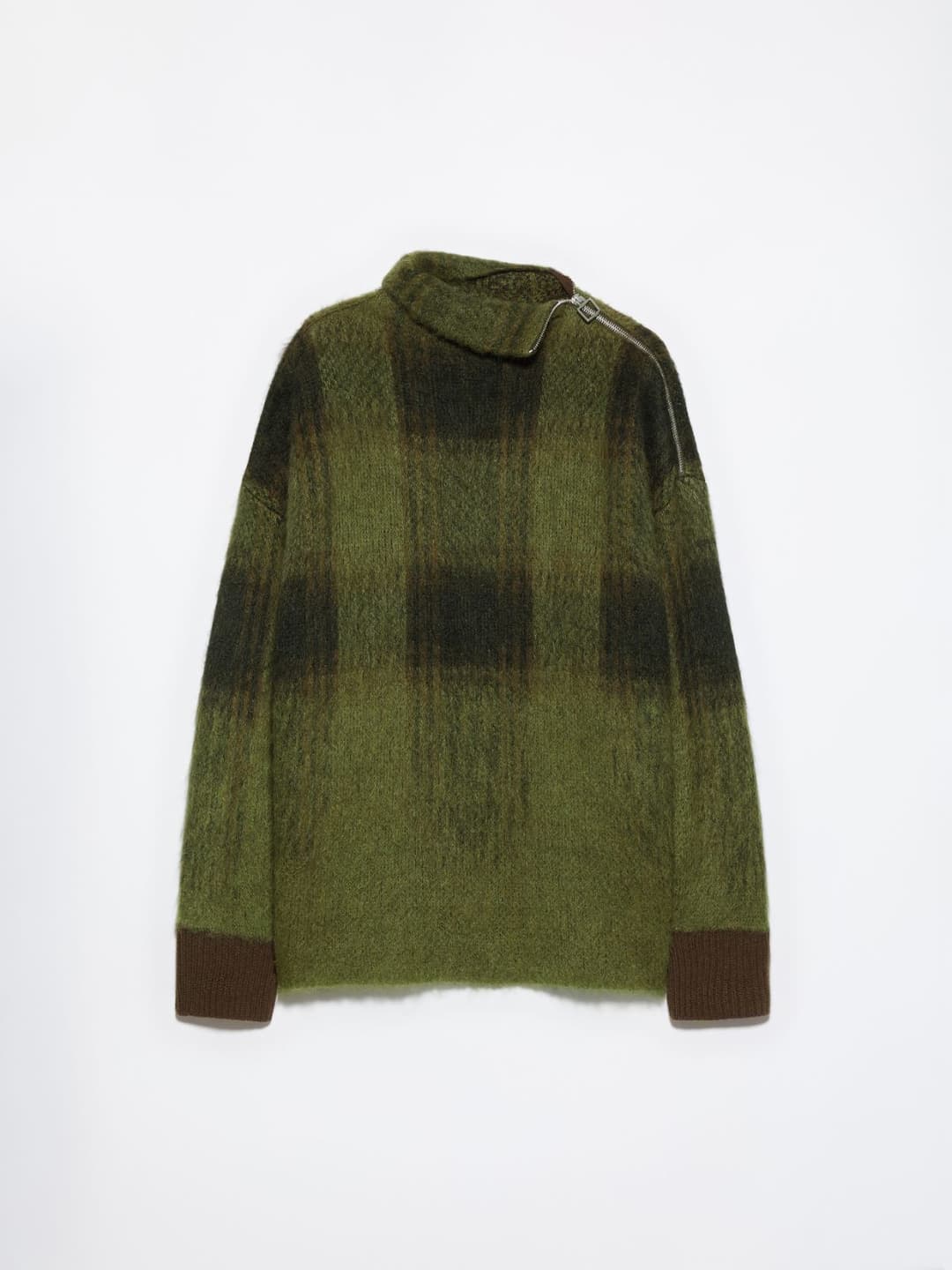 Pull in mohair blend jacquard | Max&Co Pull oversize in mohair blend jacquard marrone con motivo a quadri e zip metallica su una spalla. | Max&Co