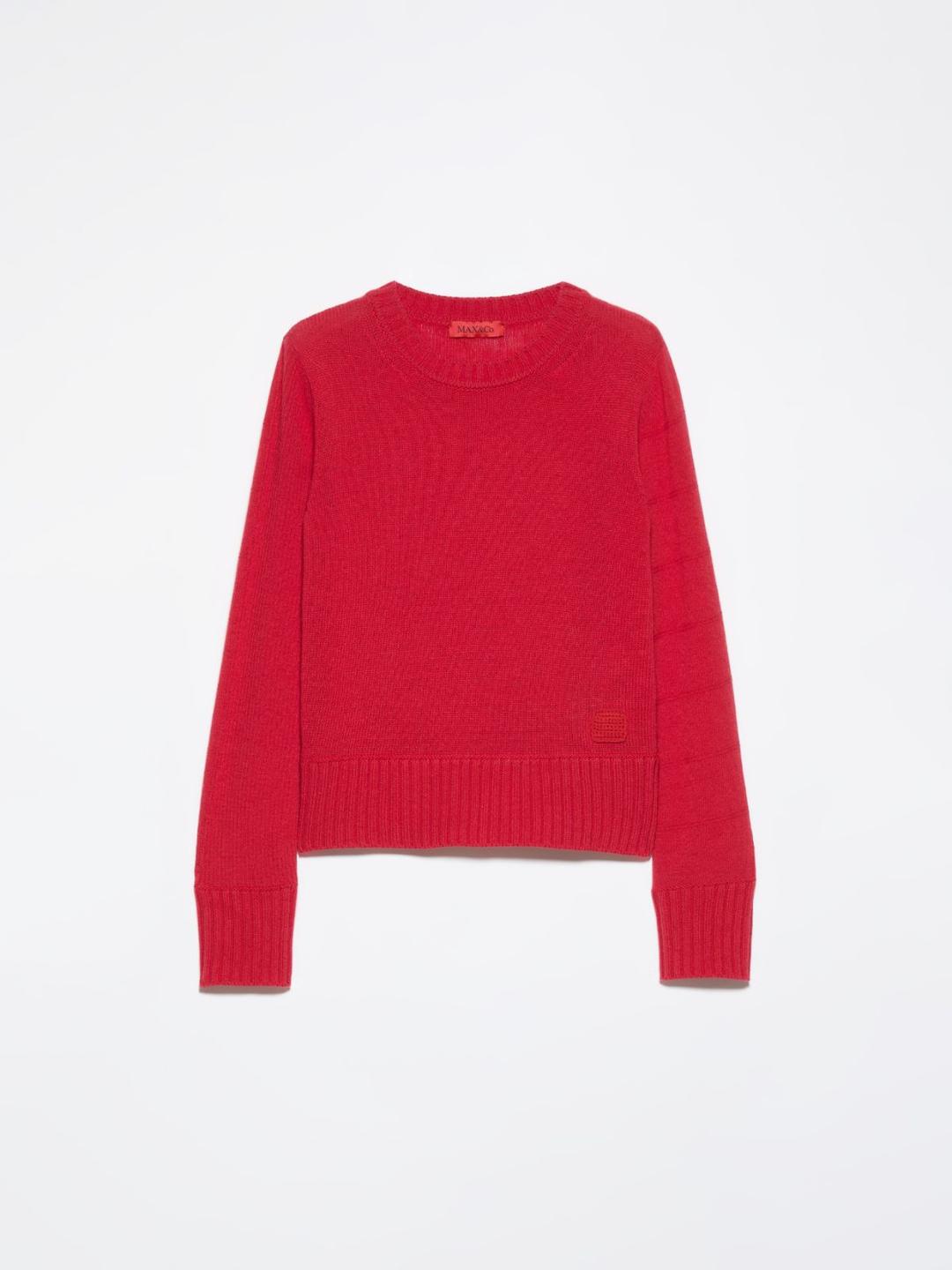 Maglia in lana a mix di punti | Max&Co Maglia rossa in pura lana MAX&Co. a mix di punti con dettagli a coste e red square applicato sul davanti. | Max&Co