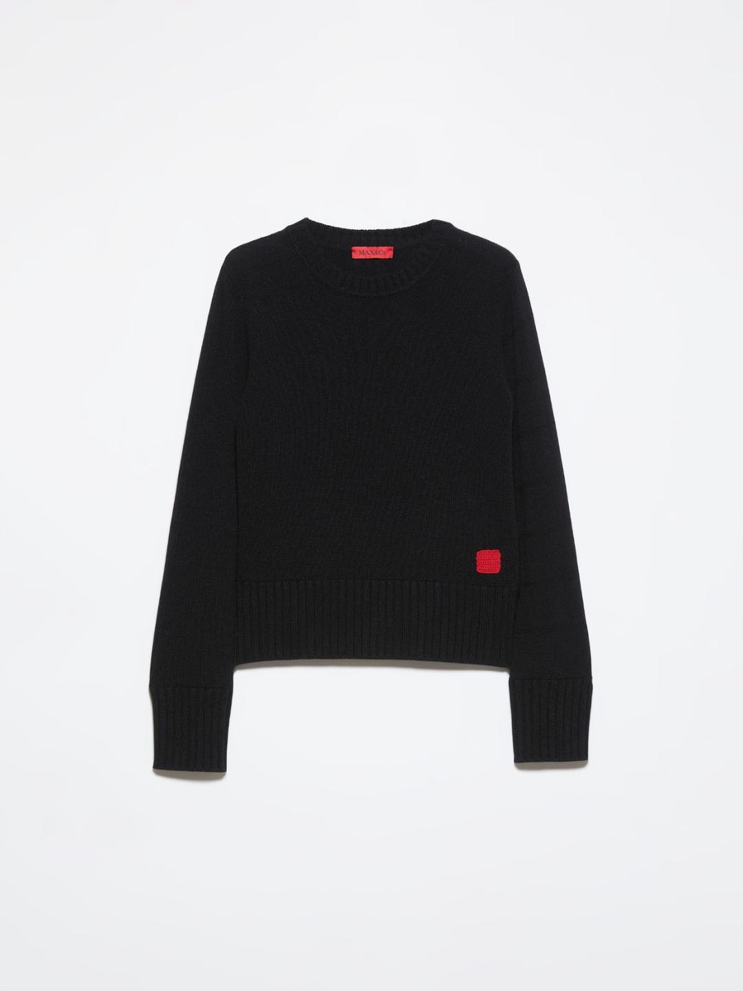 Maglia in lana a mix di punti | Max&Co Maglia nera in pura lana MAX&Co. a mix di punti con dettagli a coste e iconico red square applicato sul davanti. | Max&Co