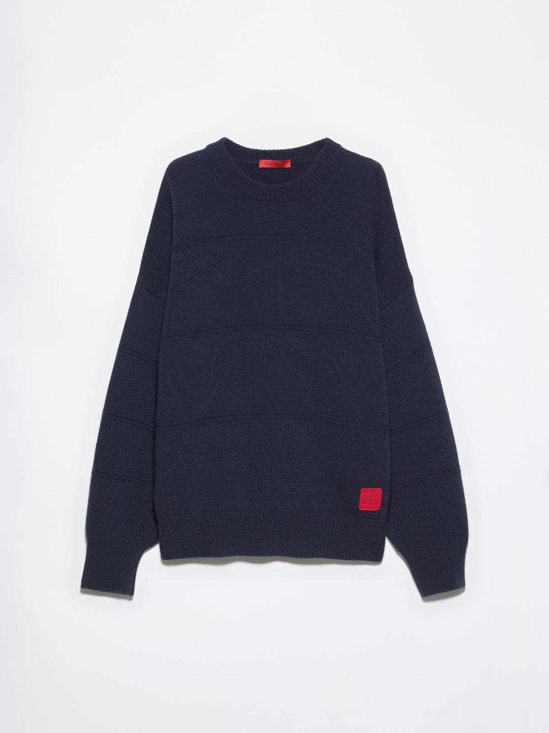 Pull oversize in pura lana | Max&Co Pull oversize blu in pura lana con girocollo, spalle scese e iconico red square MAX&Co. applicato al fondo. | Max&Co