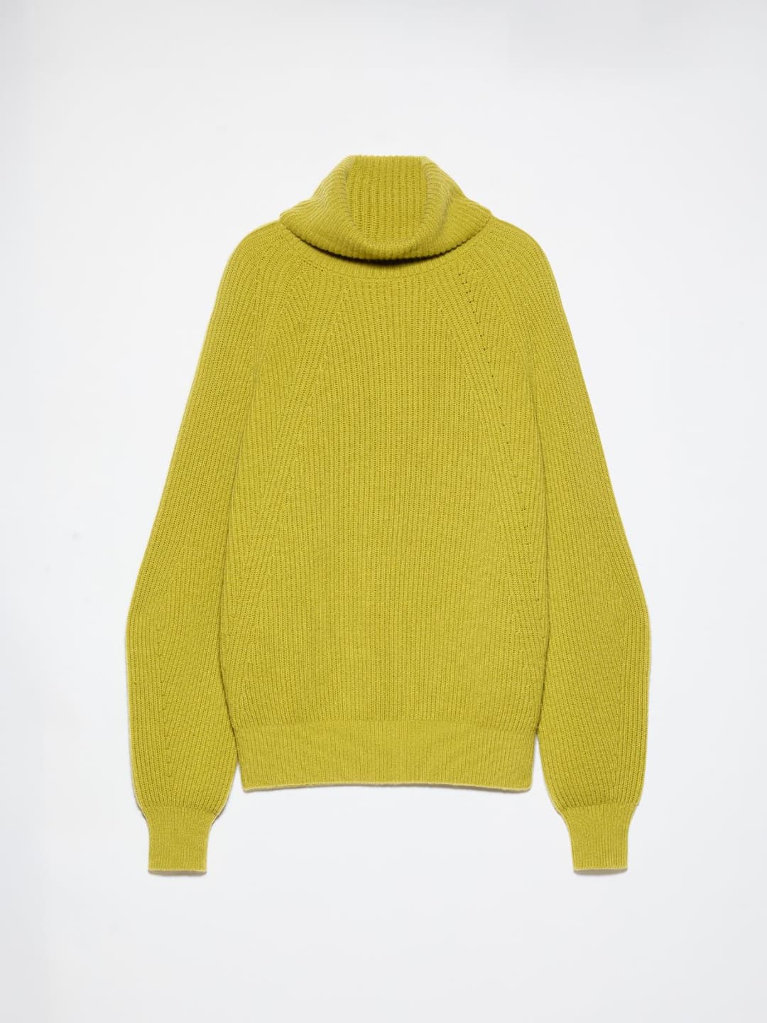 Dolcevita in lana e cashmere | Max&Co Dolcevita oversize verde in lana e cashmere con lavorazione a coste inglesi e iconico red square MAX&Co. intarsiato sul retro. | Max&Co