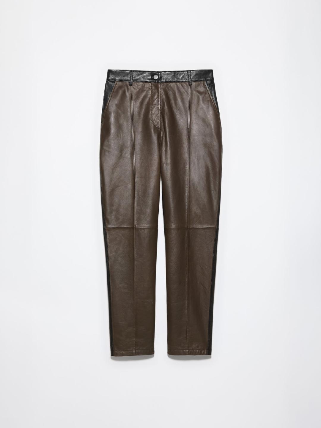 Pantaloni in pelle soft | Max&Co Pantaloni in pelle soft color cioccolato con gamba affusolata, vita regolare e impunture a vista. | Max&Co