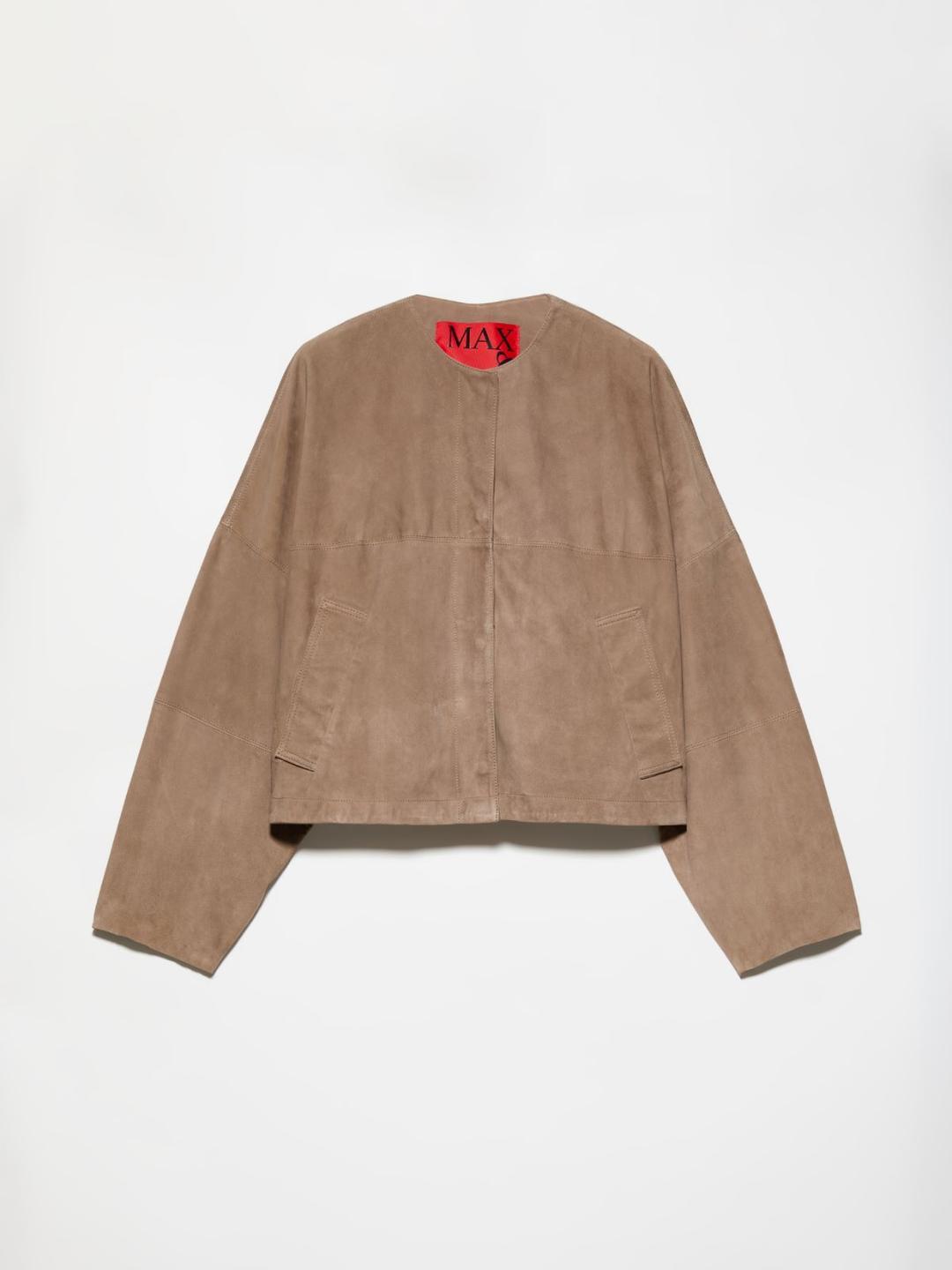 Giacca in pelle scamosciata | Max&Co Giacca in pelle scamosciata tortora MAX&Co. dal taglio cropped e fit ampio, con tasche a filo e chiusura nascosta. | Max&Co