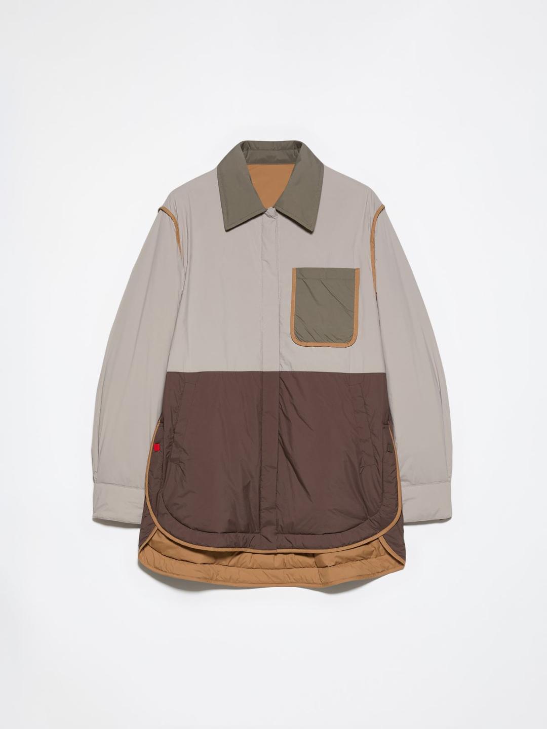 Overshirt imbottita reversibile | Max&Co Overshirt imbottita reversibile tortora con lato a blocchi di colore e l'altro in tinta unita, tasca applicata e bottoni a pressione. | Max&Co