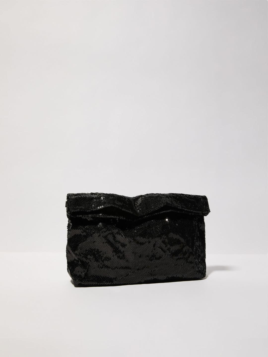 Lumebag in paillettes | Max&Co Lumebag in paillettes nere, borsa scultura con anima in alluminio modellabile, tracolla staccabile e chiusura magnetica nascosta. | Max&Co