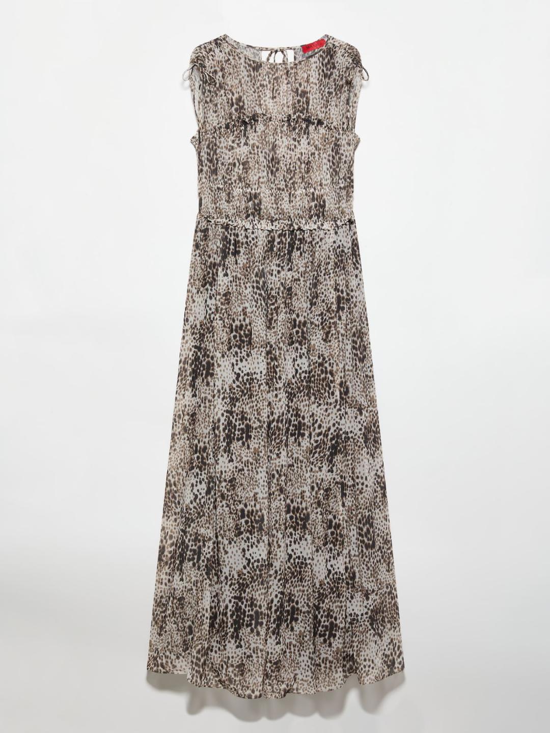 Maxi dress in jersey | Max&Co Maxi dress in jersey color panna con stampa animalier, girocollo, senza maniche e arricciature sul busto e in vita. | Max&Co