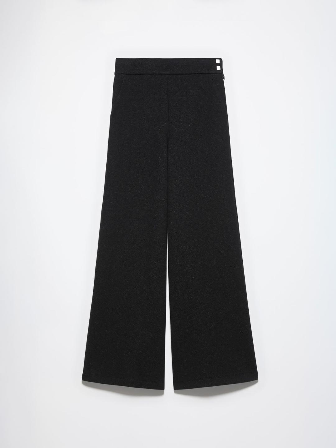 Pantaloni ampi in jersey tweed | Max&Co Pantaloni ampi in jersey tweed nero con taglio a palazzo, microfantasia bottonata e disegno chevron, vita regolare con elastico interno e bottoni a pressione. | Max&Co