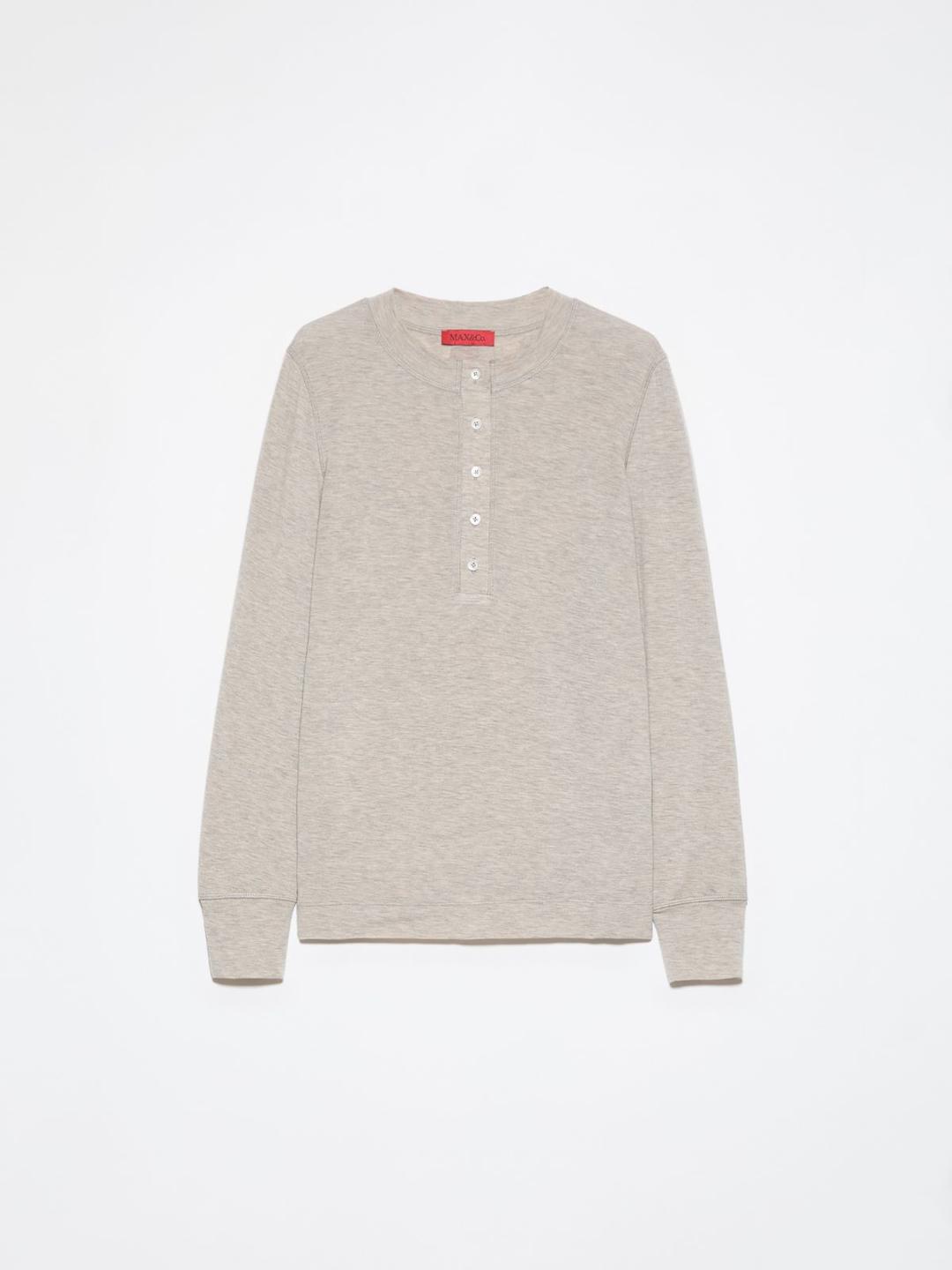 Serafino in jersey fluido | Max&Co Serafino donna in jersey fluido greggio, con girocollo, maniche lunghe e abbottonatura profonda, rifinita con red square MAX&Co. | Max&Co