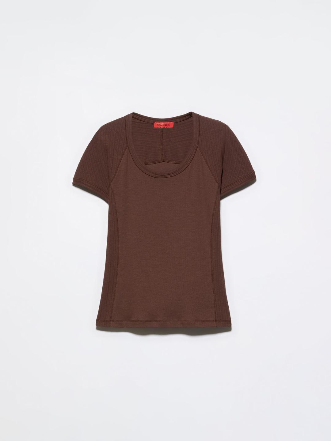 T-shirt con intarsi a costine | Max&Co T-shirt cioccolato con intarsi a costine e maniche raglan, realizzata in jersey di cotone stretch organico. | Max&Co