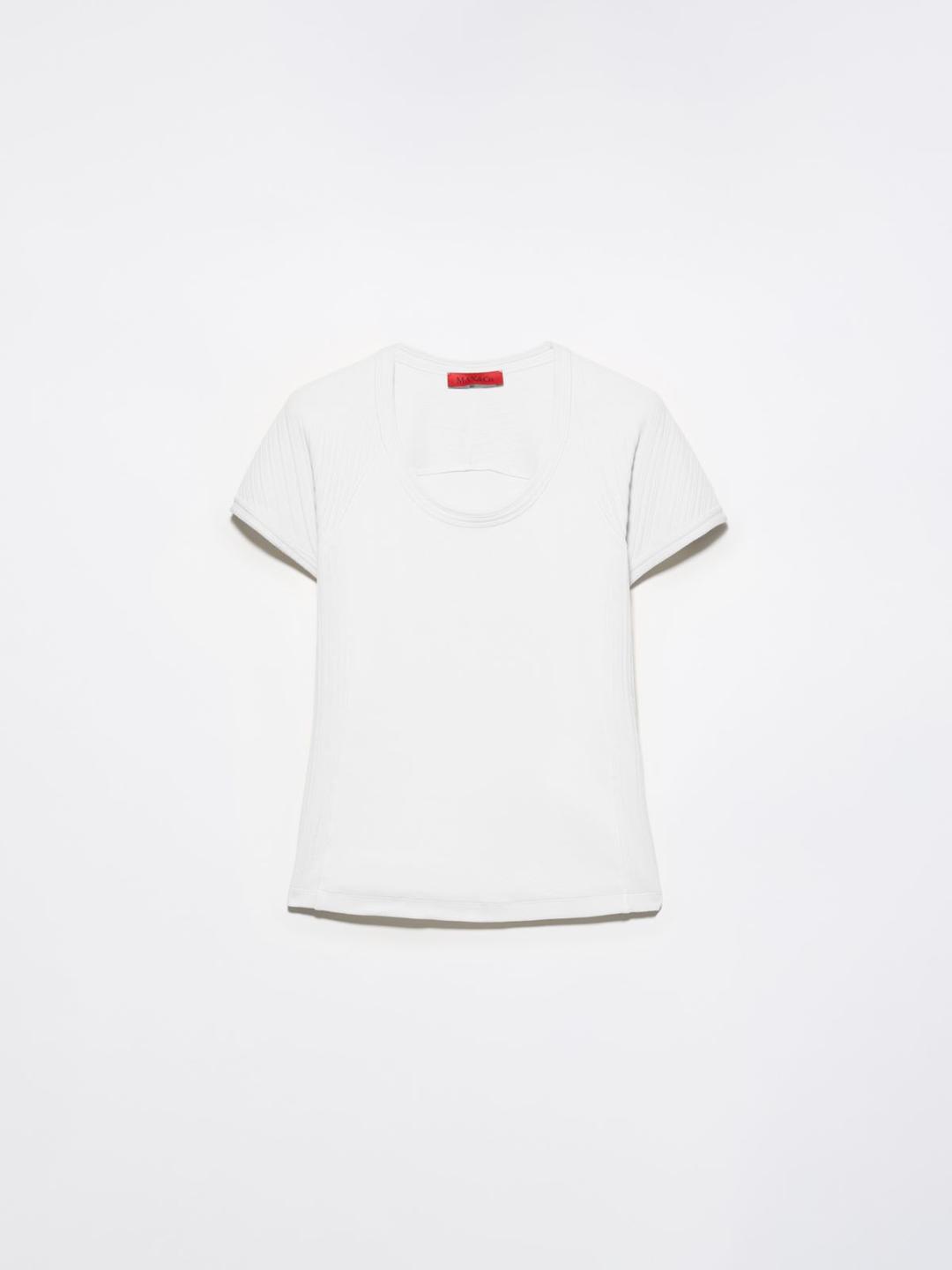 T-shirt con intarsi a costine | Max&Co T-shirt bianca ottico con intarsi a costine e scollo tondo, realizzata in jersey di cotone stretch organico. | Max&Co