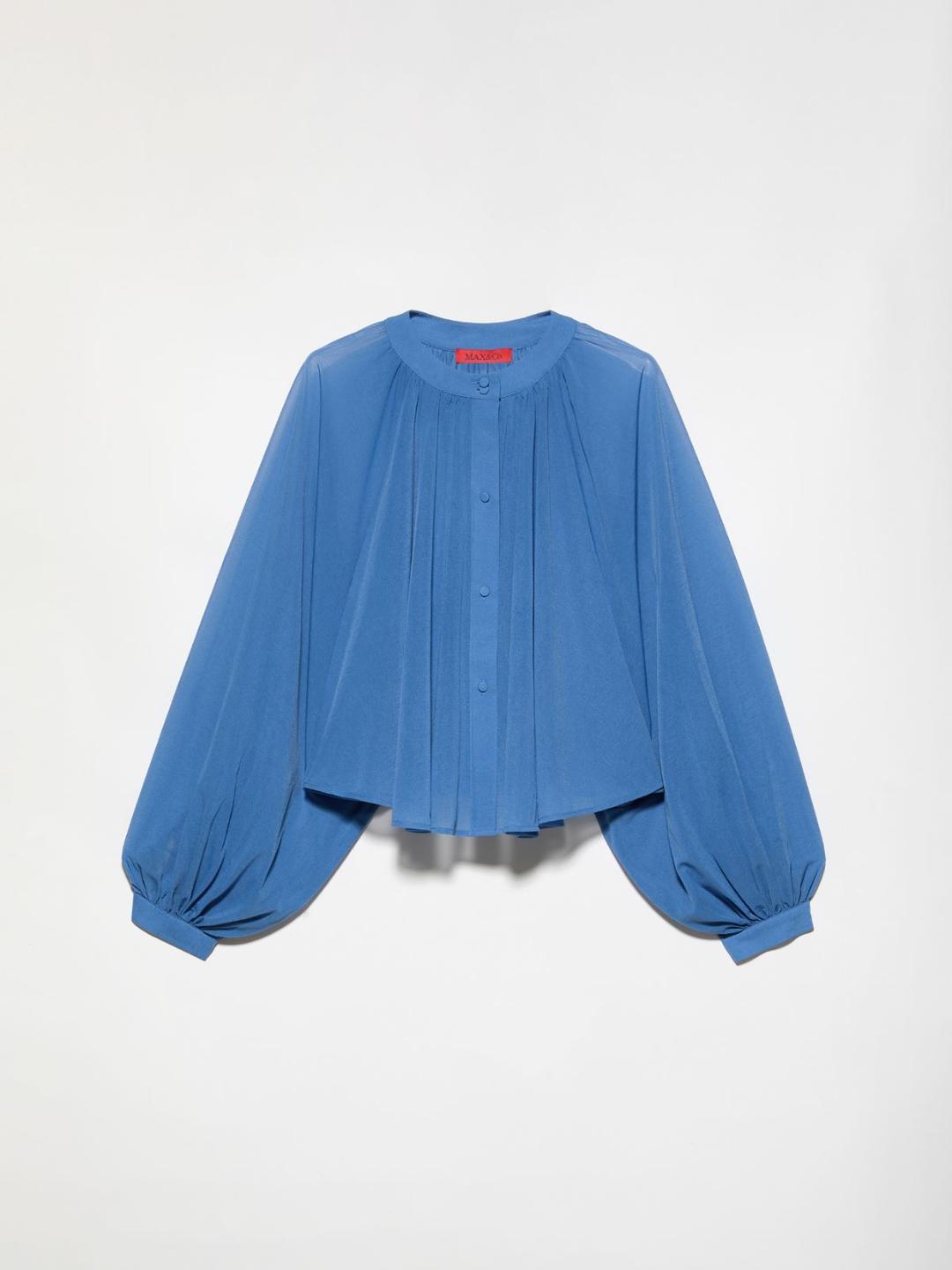 Camicia a ruota in jersey | Max&Co Camicia a ruota in jersey azzurro intenso con maniche balloon a raglan e bottoni ricoperti in tessuto. | Max&Co