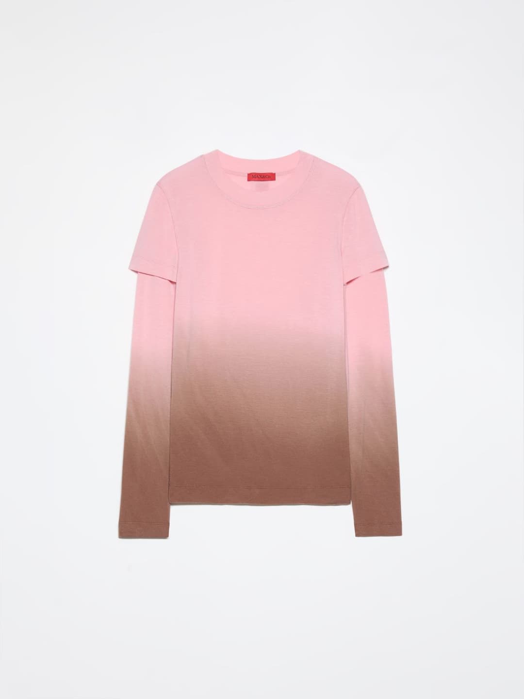 T-shirt in jersey fluido | Max&Co T-shirt in jersey fluido rosa con effetto sfumato marrone, maniche sovrapposte e iconico red square MAX&Co. sul retro. | Max&Co