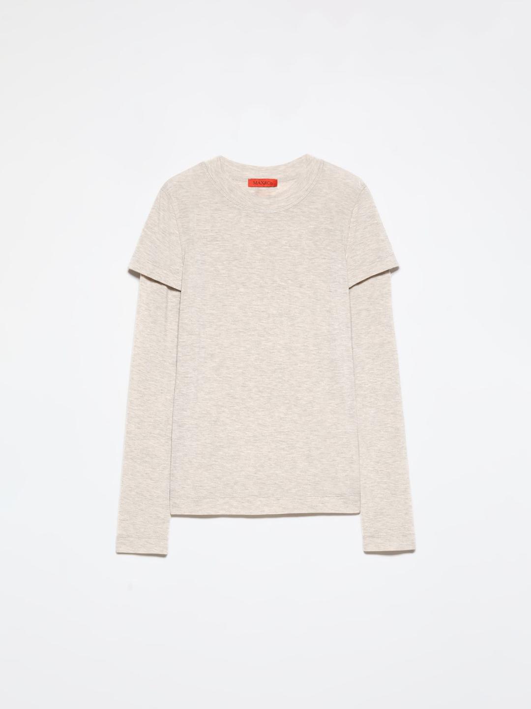 T-shirt in jersey fluido | Max&Co T-shirt in jersey fluido beige con maniche a effetto layering e iconico red square MAX&Co. applicato sul retro. | Max&Co