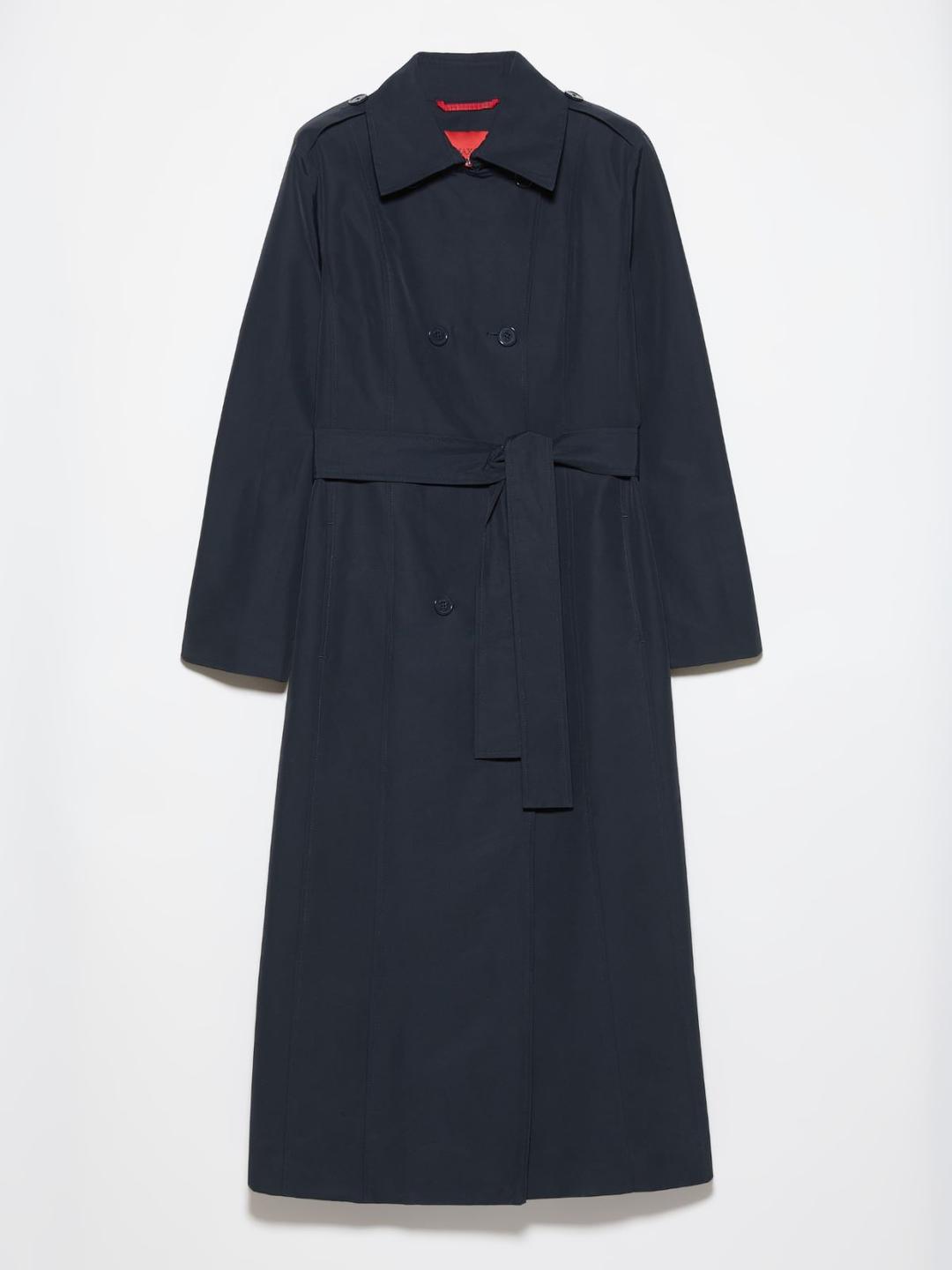 Trench midi in ottoman | Max&Co Trench midi blu in ottoman di cotone e nylon, con taglio doppiopetto, cintura coordinata e fodera rossa a contrasto. | Max&Co