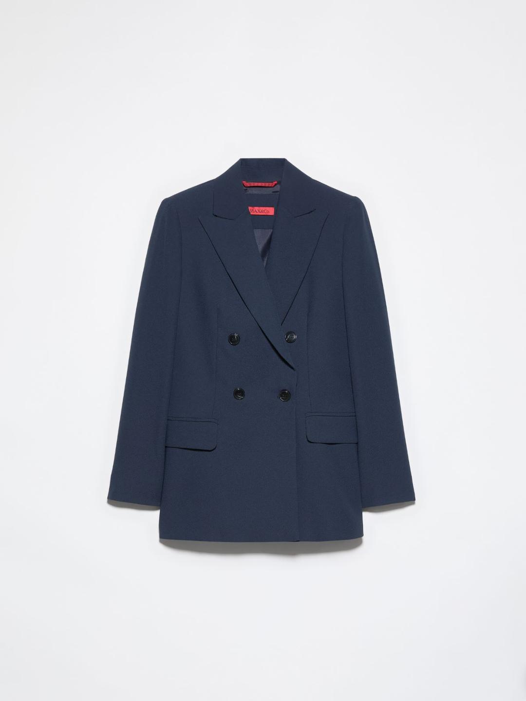Blazer in envers satin | Max&Co Blazer blu in envers satin opaco, taglio a doppiopetto con revers a lancia e tasche a pattina, ideale per occasioni speciali. | Max&Co