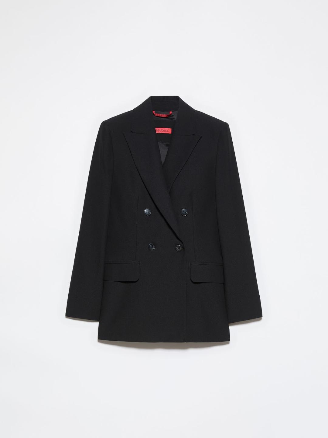Blazer in envers satin | Max&Co Blazer nero in envers satin opaco, taglio a doppiopetto con revers a lancia e tasche a pattina, ideale per occasioni speciali. | Max&Co
