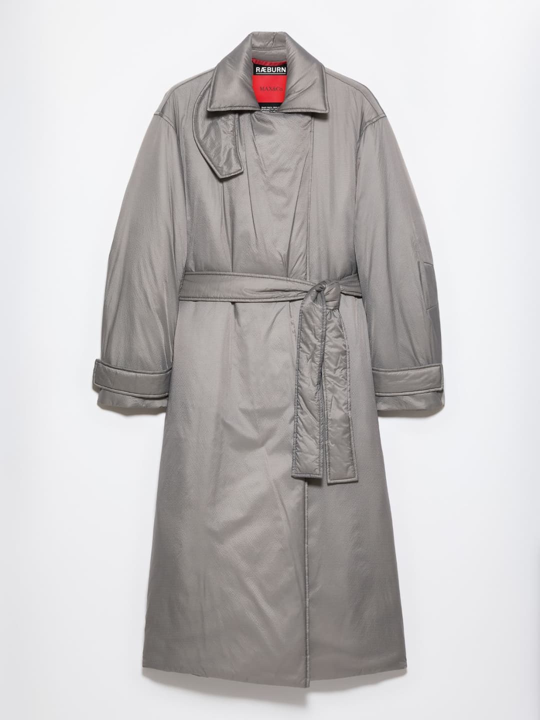 Cappotto imbottito Raeburn &Co.llaboration | Max&Co Cappotto imbottito Raeburn &Co.llaboration grigio scuro in nylon opaco con texture rip-stop e finish antigoccia, dotato di cintura coordinata e tasche. | Max&Co