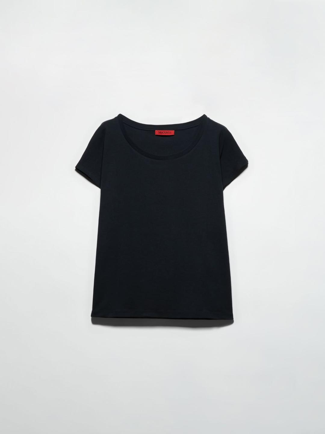 T-shirt in jersey di cotone | Max&Co T-shirt nera in jersey di cotone con taglio dritto, scollo arrotondato e maniche corte a kimono. | Max&Co