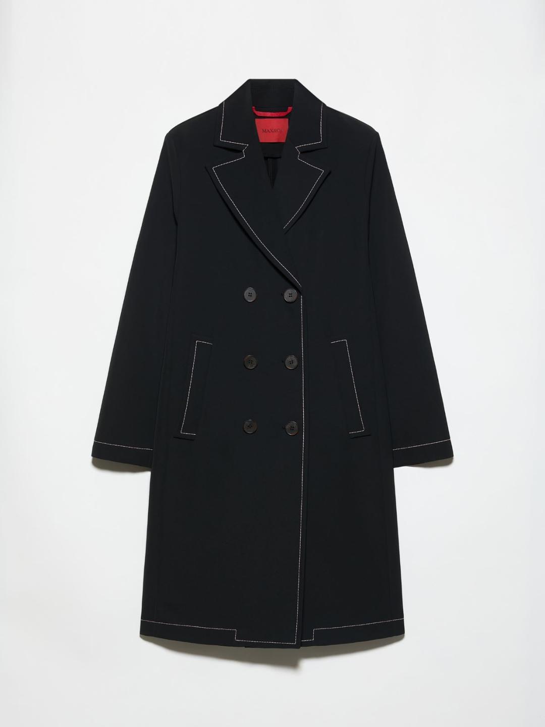 Cappotto leggero in bonded twill | Max&Co Cappotto leggero nero in bonded twill, taglio sartoriale doppiopetto con impunture a contrasto e tasche a filo. | Max&Co