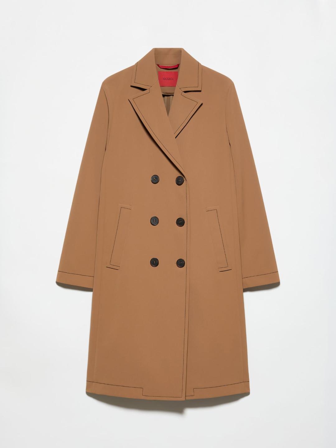 Cappotto leggero in bonded twill | Max&Co Cappotto leggero in bonded twill color cammello, doppiopetto con impunture a contrasto e tasche a filo. | Max&Co