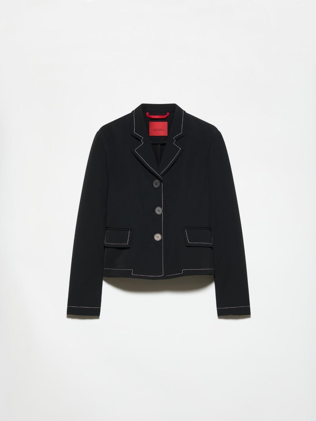 Giacca slim in bonded twill | Max&Co Giacca slim nera in bonded twill con impunture a contrasto, taglio monopetto a tre bottoni e tasche a pattina. | Max&Co