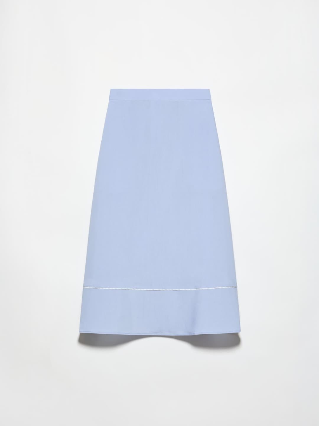 Gonna midi in tessuto crispy | Max&Co Gonna midi azzurra in tessuto crispy con taglio svasato, vita regolare e profilo piping a contrasto al fondo. | Max&Co