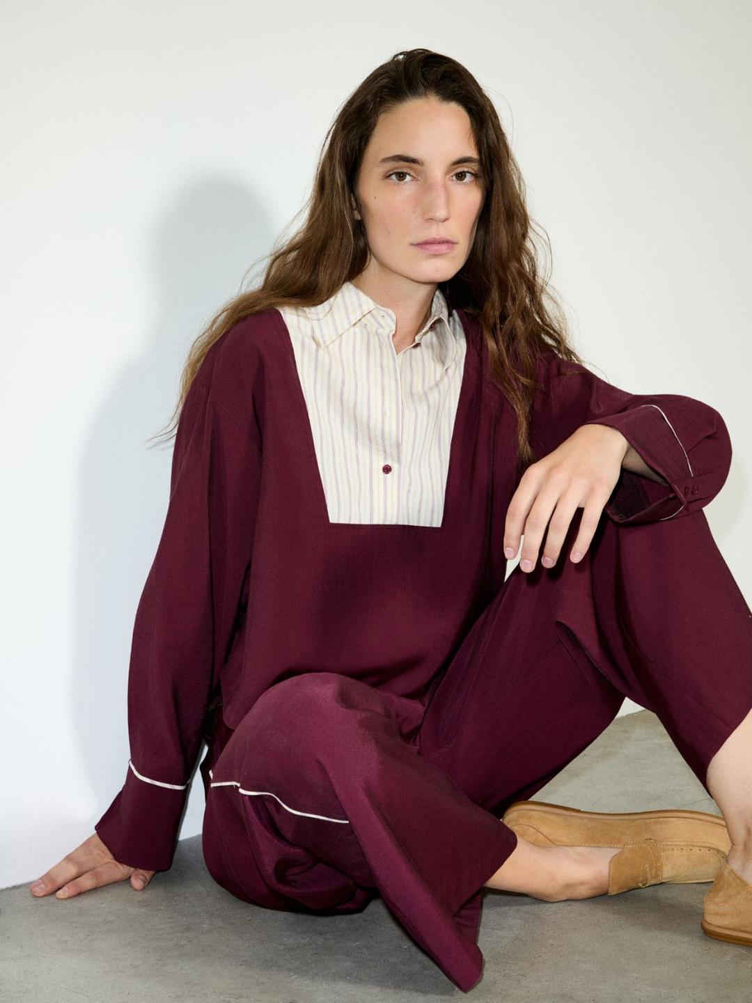 Camicia con plastron a contrasto | Max&Co Camicia con plastron a contrasto - vista alternativa - 5 | Max&Co