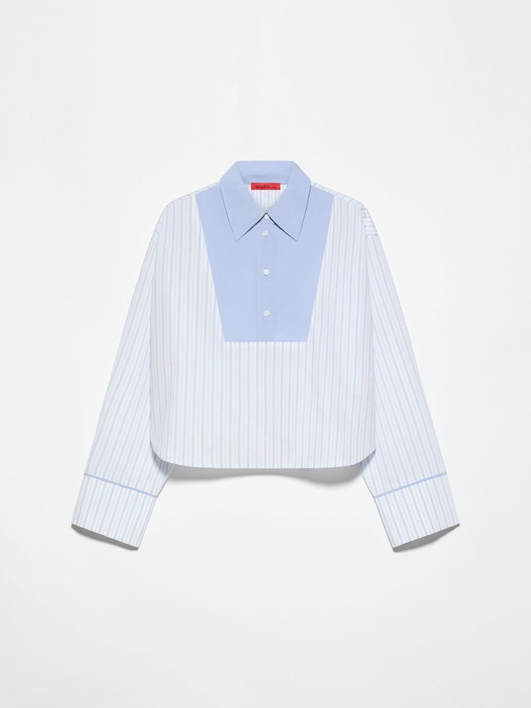 Camicia con plastron a contrasto | Max&Co Camicia da uomo azzurro intenso a righe sottili con plastron a contrasto e colletto a polo, in blend di viscosa. | Max&Co