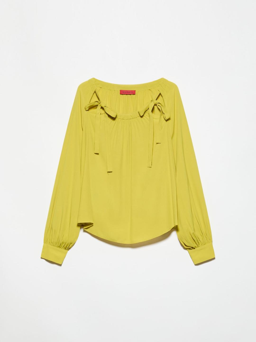 Blusa in crêpe de Chine | Max&Co Blusa LIMONE in crêpe de Chine di viscosa con scollo arrotondato e fiocchi, maniche lunghe a balloon e polsini con bottoni. | Max&Co