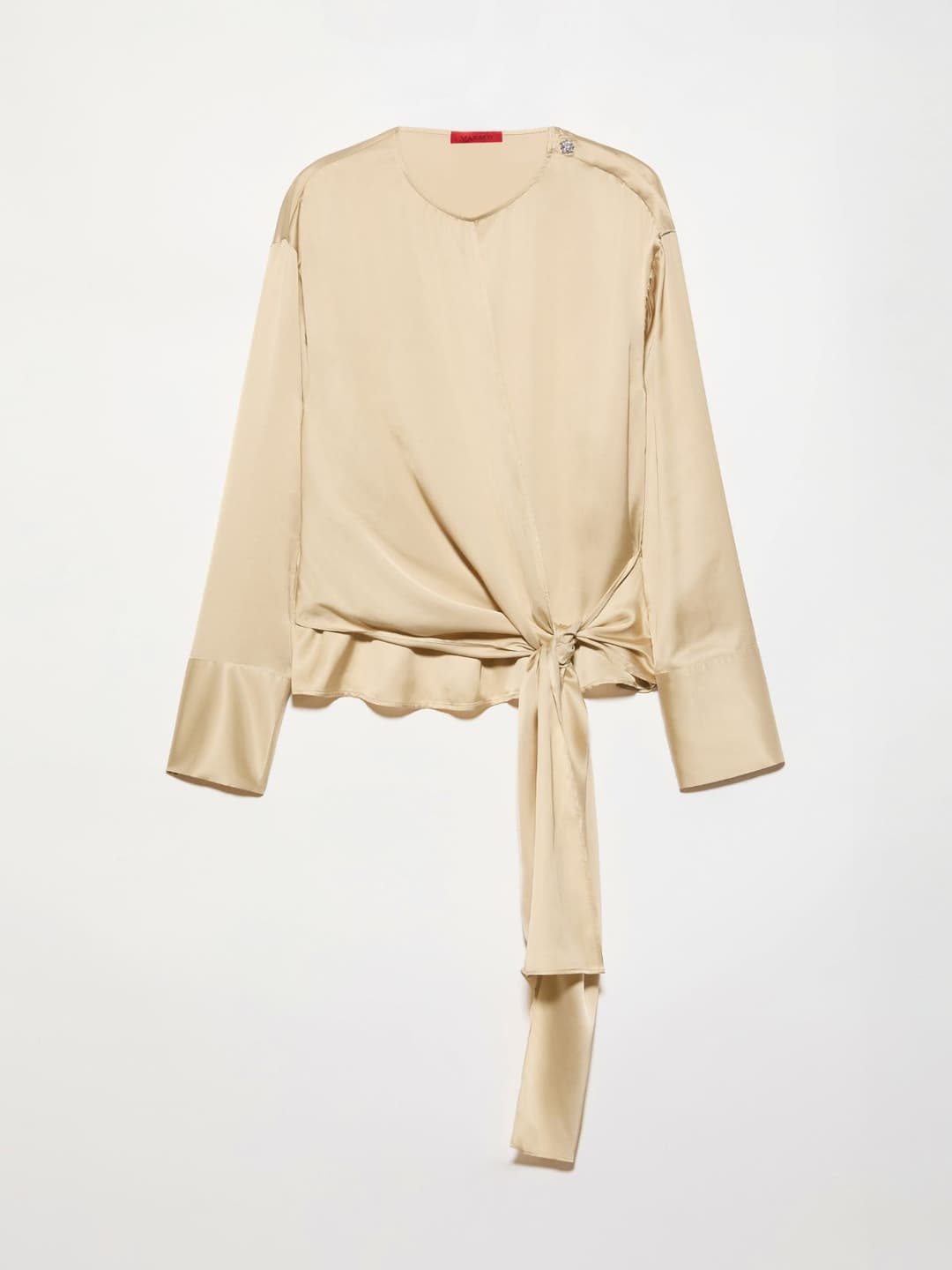 Blusa in raso con nodo | Max&Co Blusa in raso color oro con nodo sul davanti, maniche lunghe e bottoni gioiello su una spalla. | Max&Co