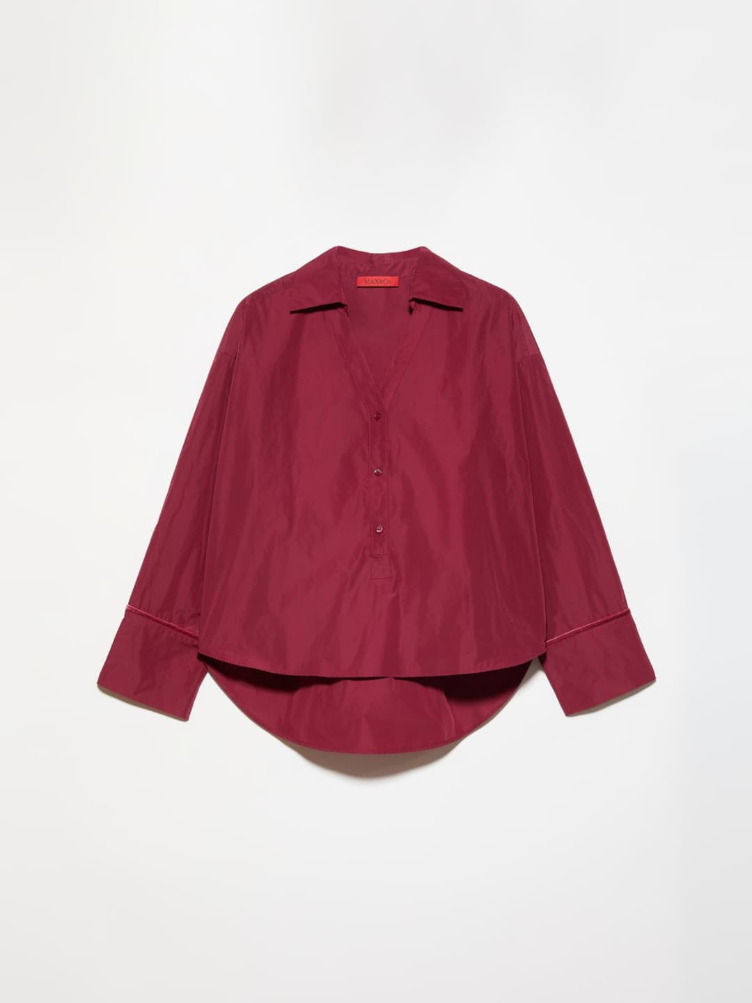 Camicia popover in taffettà | Max&Co Camicia popover in taffettà color ciliegia con colletto aperto, maniche lunghe e polsini alti con piping in velluto. | Max&Co