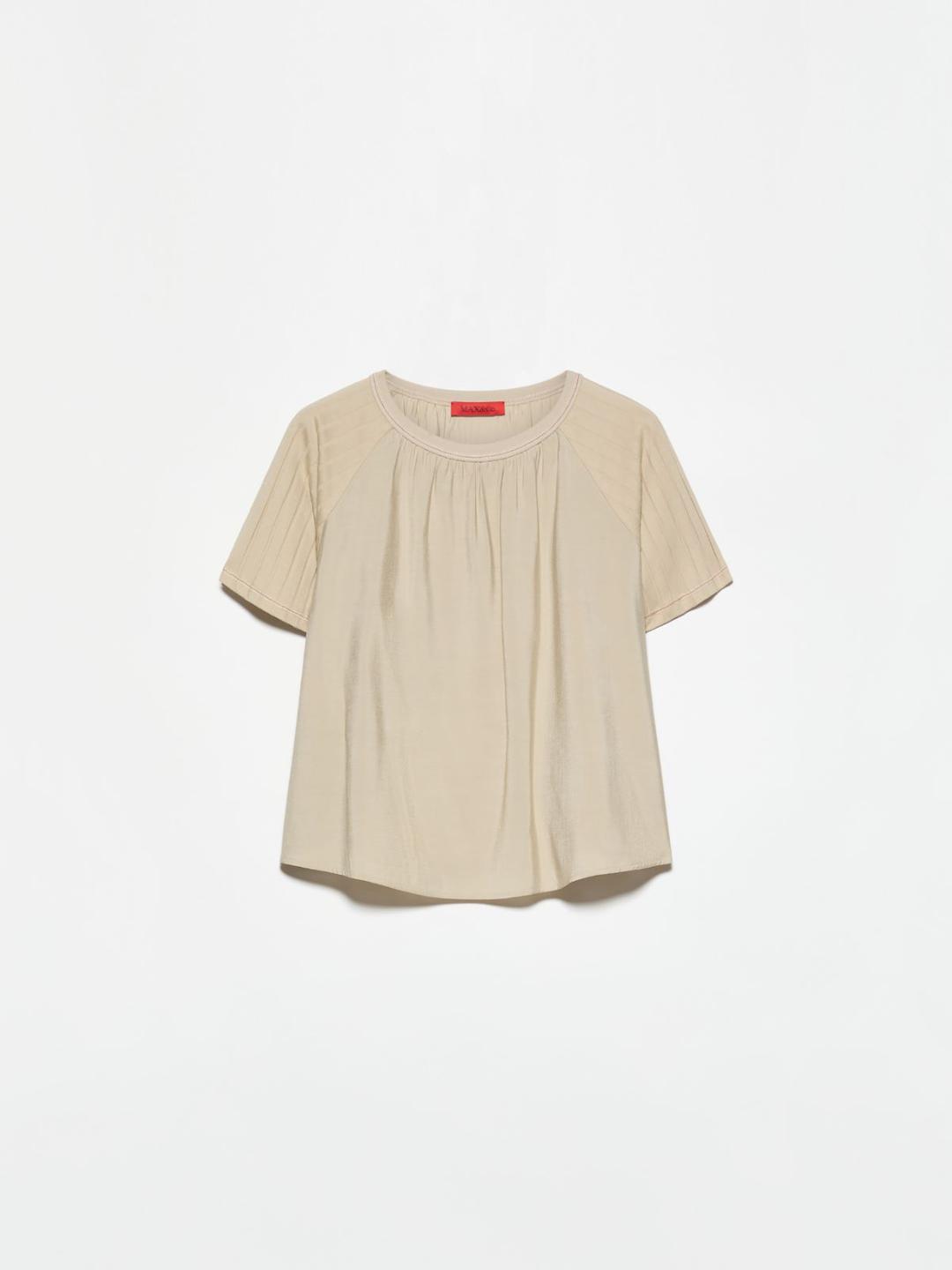 Blusa in tessuto crispy e jersey | Max&Co Blusa SABBIA MAX&Co. in tessuto crispy e jersey di viscosa con girocollo in cotone, maniche raglan a coste e arricciature sul davanti e retro. | Max&Co