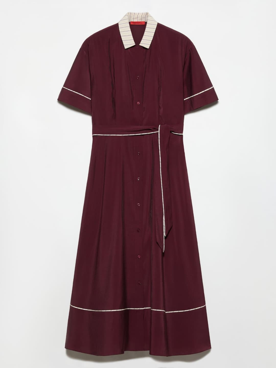 Chemisier midi in tessuto crispy | Max&Co Chemisier midi in tessuto crispy MALVA con colletto a contrasto, maniche corte e cintura coordinata. | Max&Co