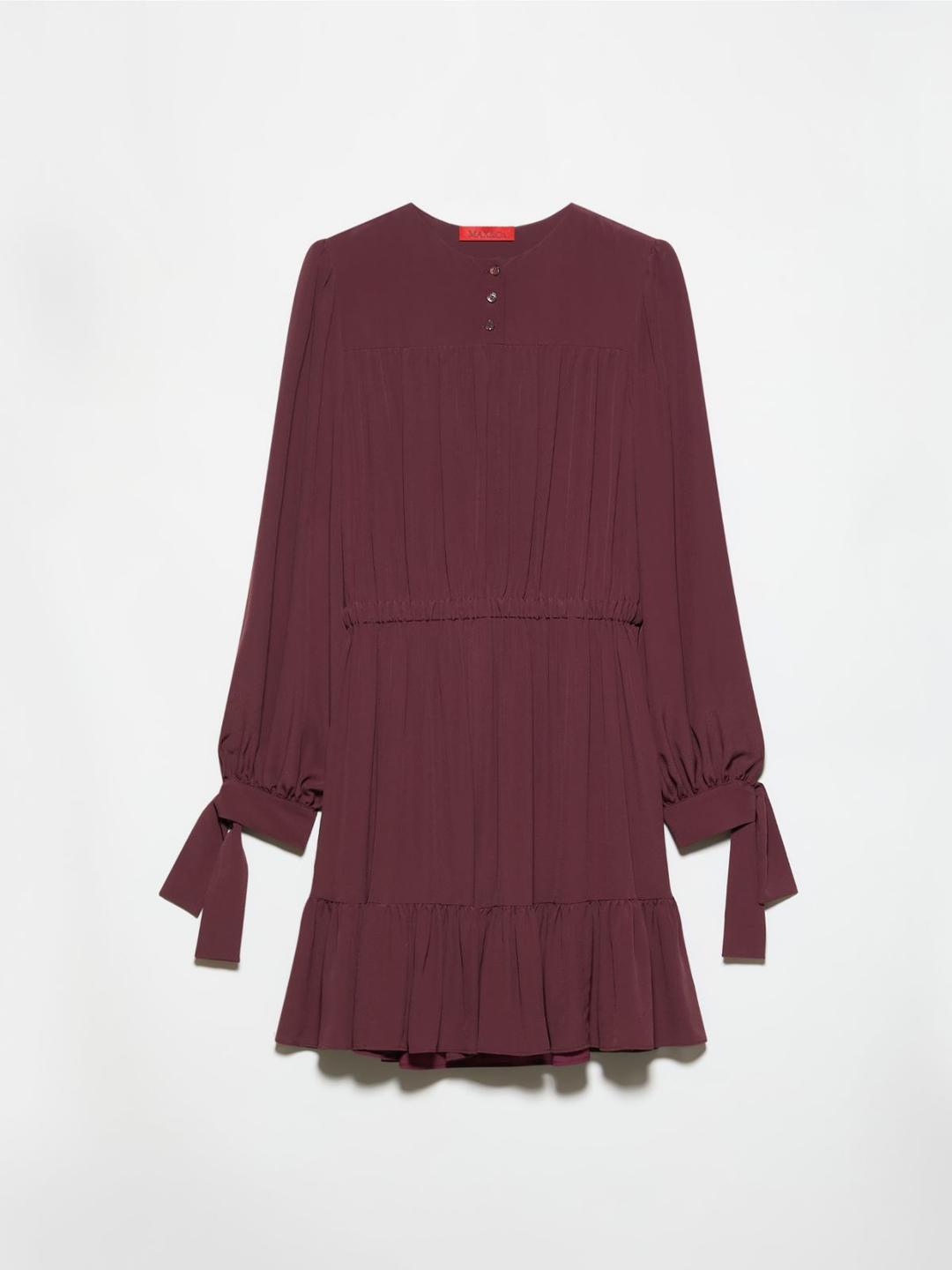 Abito in crêpe de Chine | Max&Co Abito in crêpe de Chine color prugna da donna, con delicate arricciature, maniche lunghe con fiocchi ai polsi e balza al fondo. | Max&Co