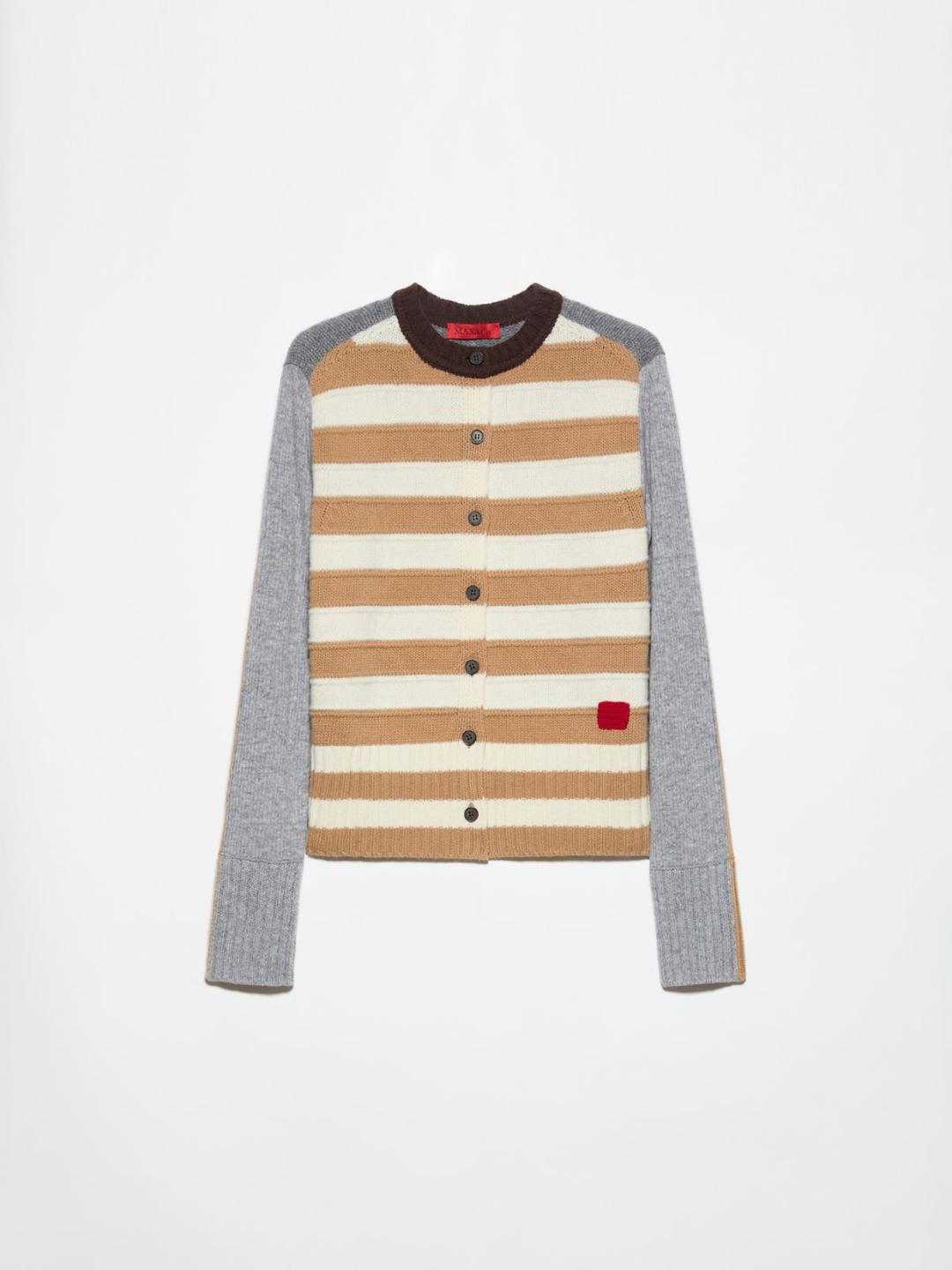 Cardigan patchwork in pura lana | Max&Co Cardigan patchwork in pura lana CAMMELLO MAX&Co. con righe sottili in rilievo sul davanti e iconico red square applicato. | Max&Co