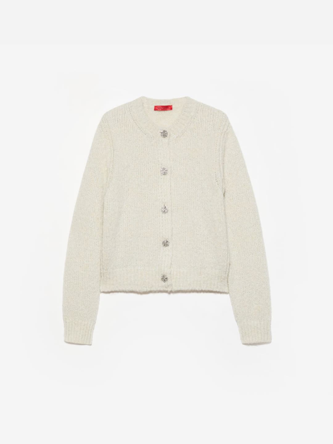 Cardigan lamé con bottoni bijou | Max&Co Cardigan lamé bianco da donna con bottoni bijou e lavorazione rasata, taglio cropped boxy. | Max&Co