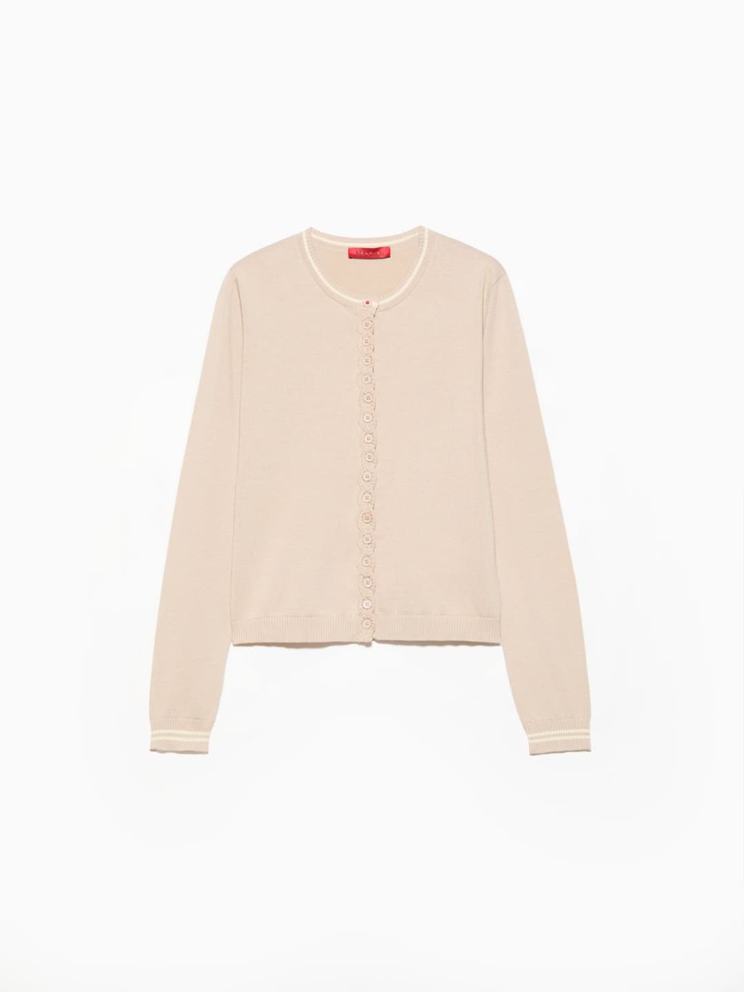 Cardigan con motivo a treccia | Max&Co Cardigan beige in puro cotone con motivo a treccia sui bottoni e bordi a righe sportive. | Max&Co