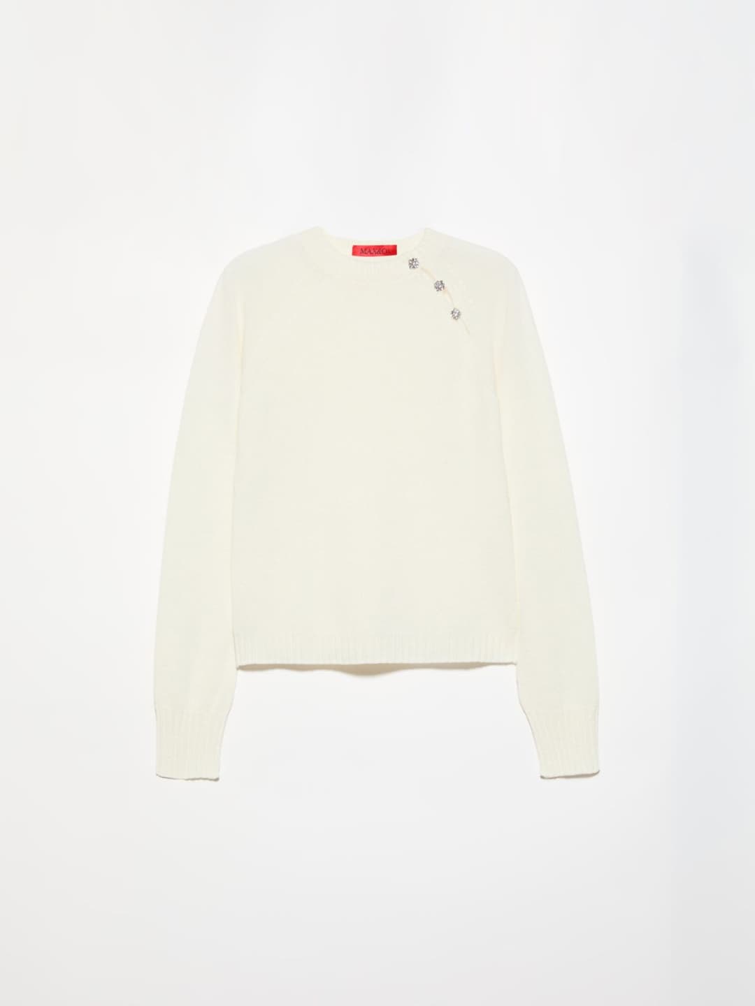 Maglia slim con bottoni bijou | Max&Co Maglia slim color ghiaccio in lana con bottoni gioiello e maniche raglan. | Max&Co