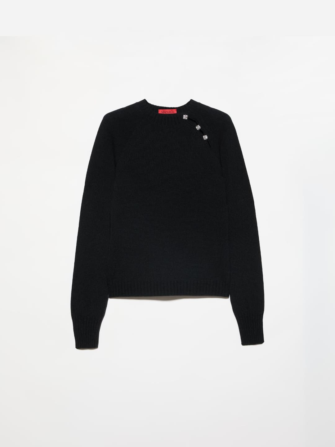 Maglia slim con bottoni bijou | Max&Co Maglia nera slim fit da donna con bottoni gioiello e lavorazione rasata in blend di lana. | Max&Co
