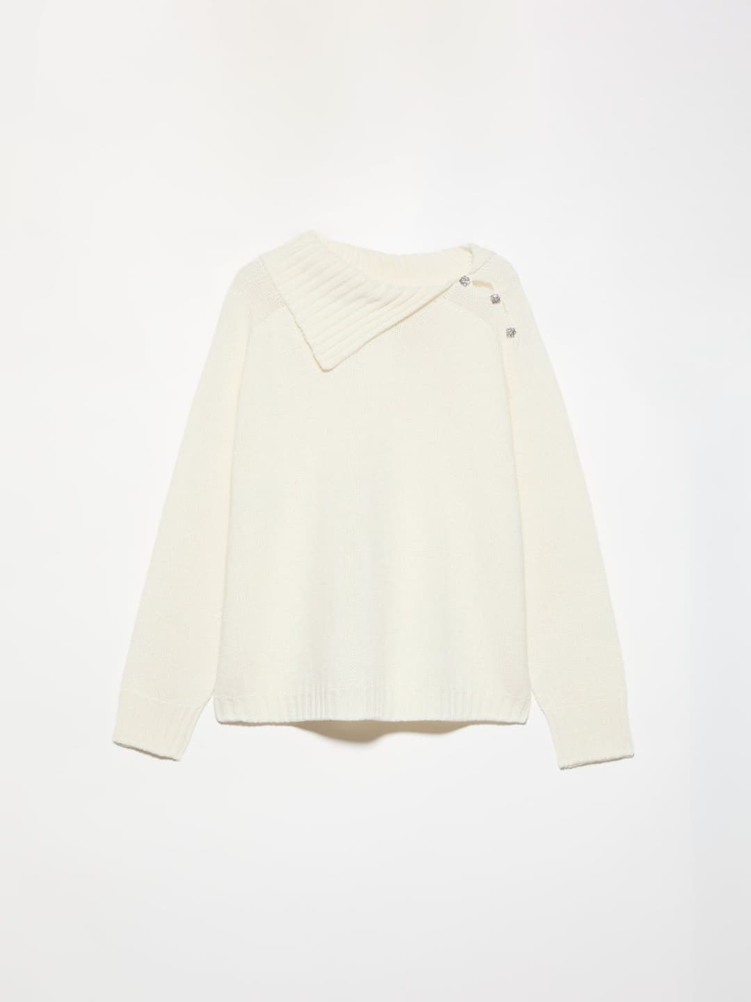 Maglia con bottoni bijou | Max&Co Maglia con bottoni bijou color ghiaccio, con collo a dolcevita asimmetrico e bottoni gioiello su una spalla. | Max&Co